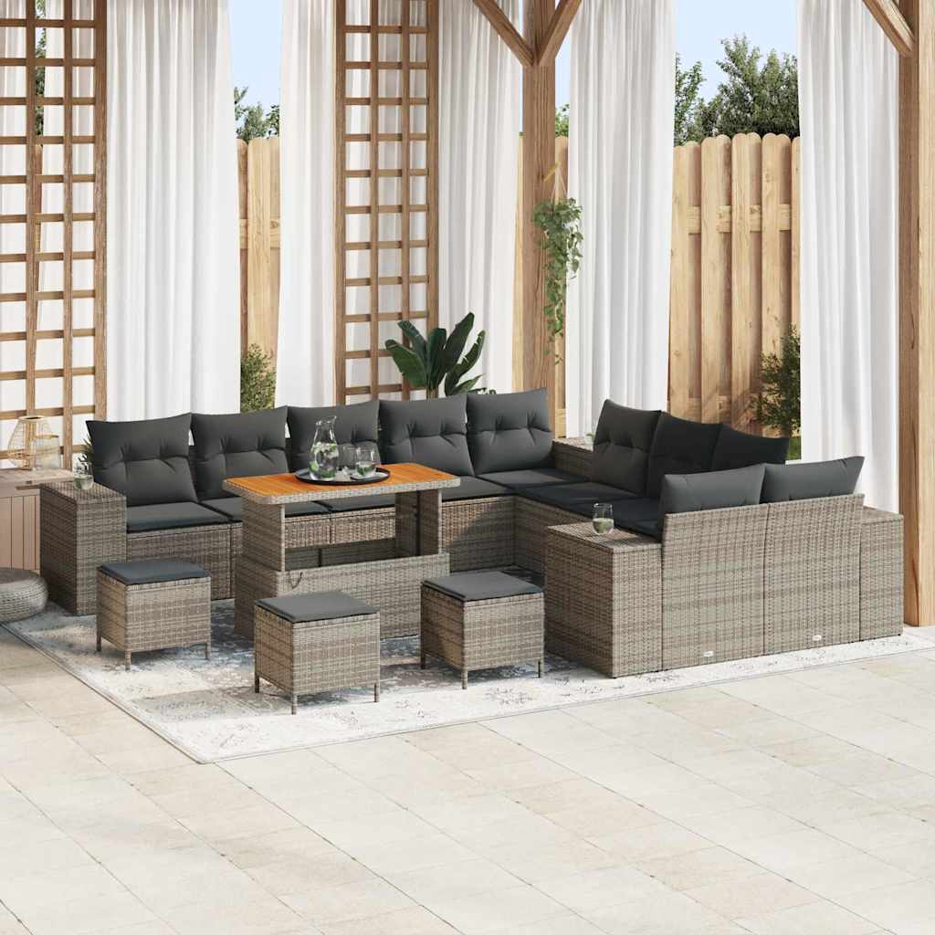 vidaXL Conjunto de sofá de jardín 14 uds. Gris ratán sintético