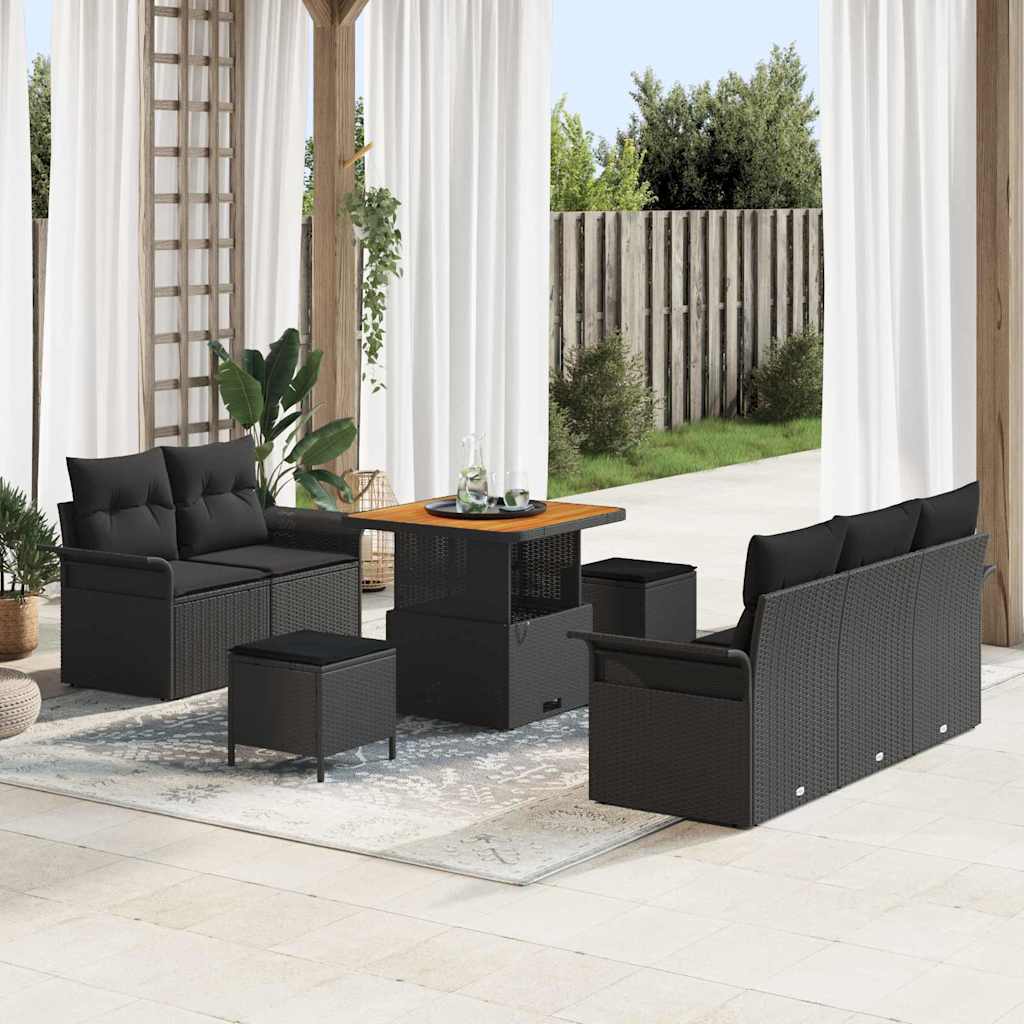 vidaXL Conjunto de sofás de jardín 8 uds. Negro ratán sintético