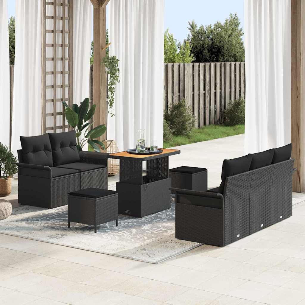 vidaXL Conjunto de sofás de jardín 8 uds. Negro ratán sintético