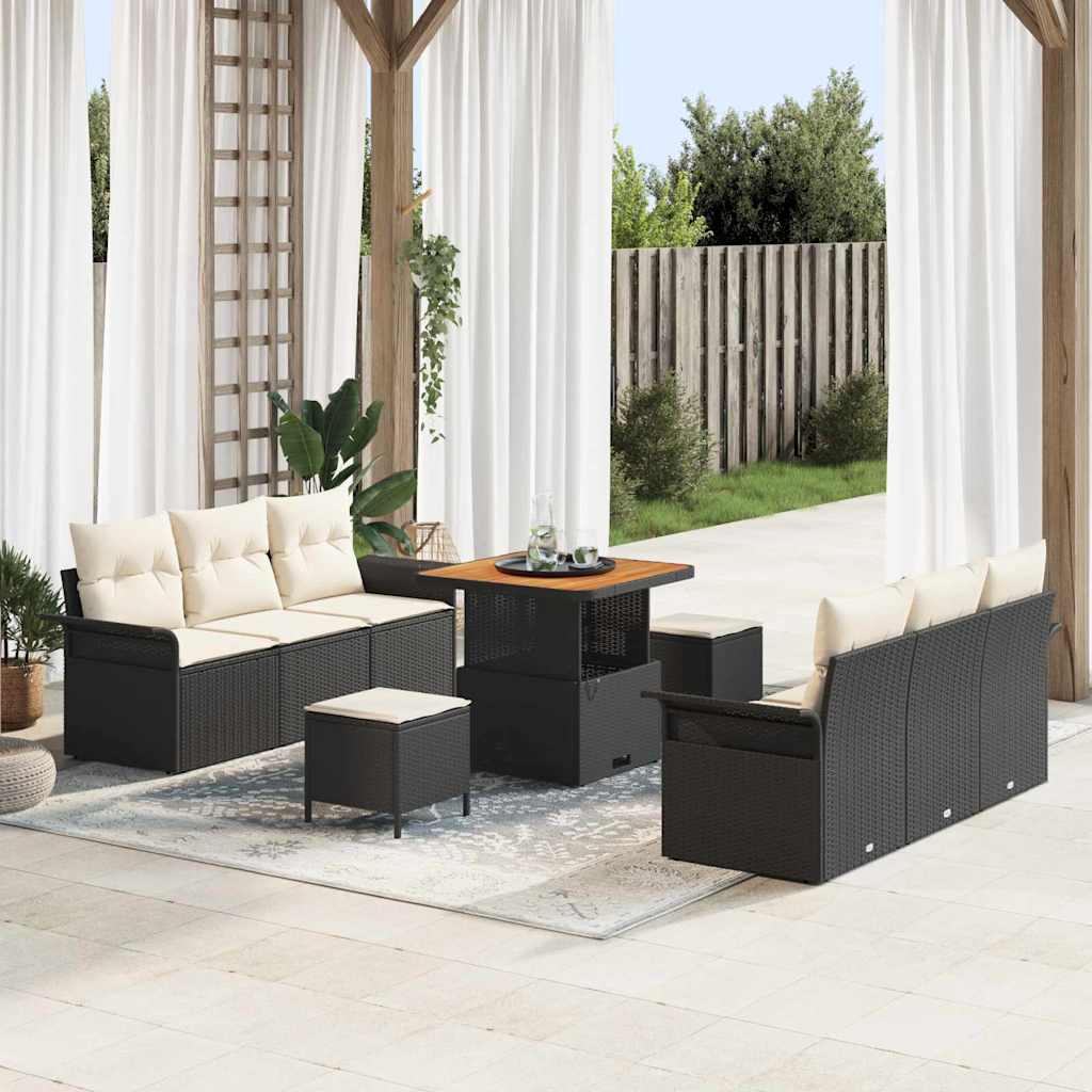 vidaXL Conjunto de sofás de jardín 9 uds. Negro ratán sintético