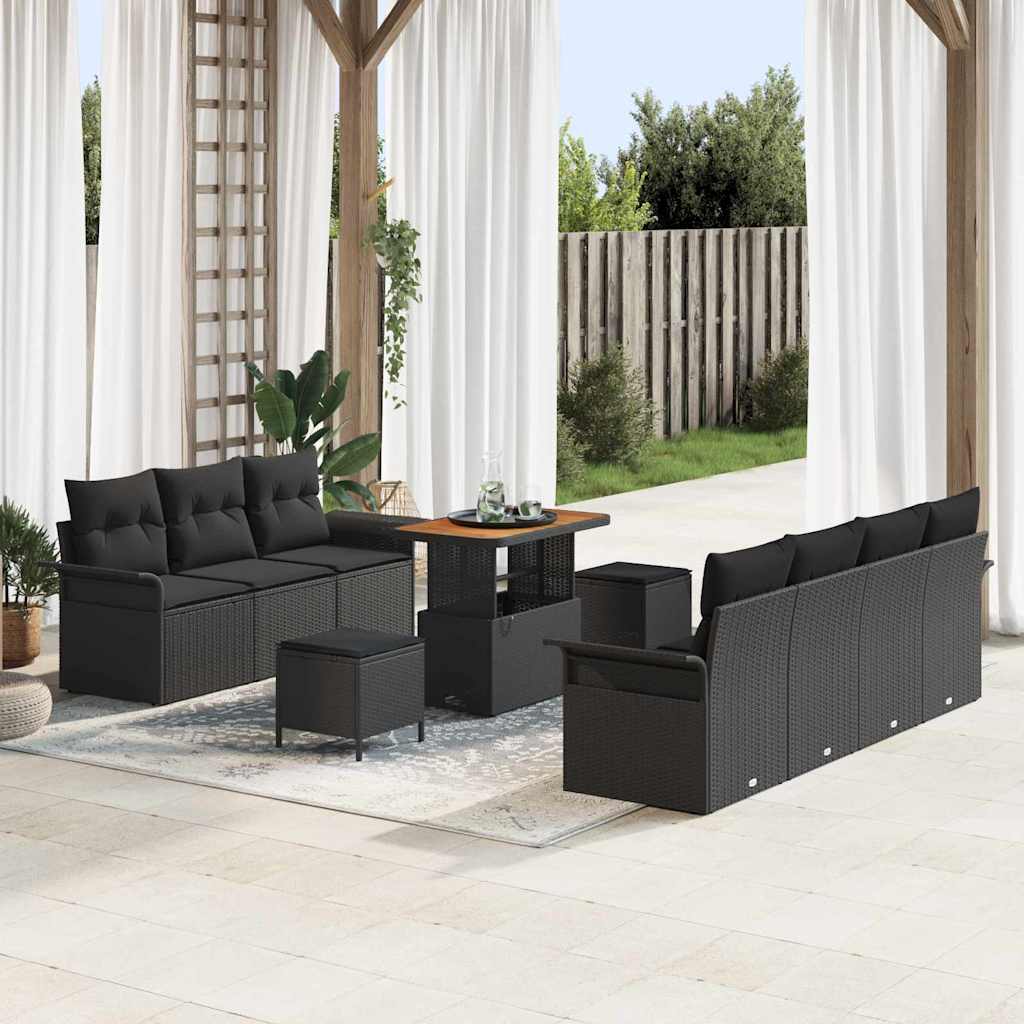 vidaXL Conjunto de sofás de jardín 10 uds. Negro ratán sintético