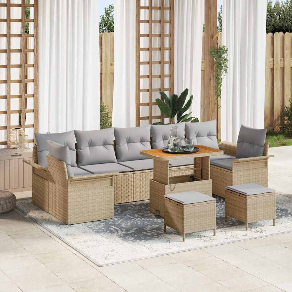 vidaXL Conjunto de sofás de jardín 10 uds. Beige ratán sintético