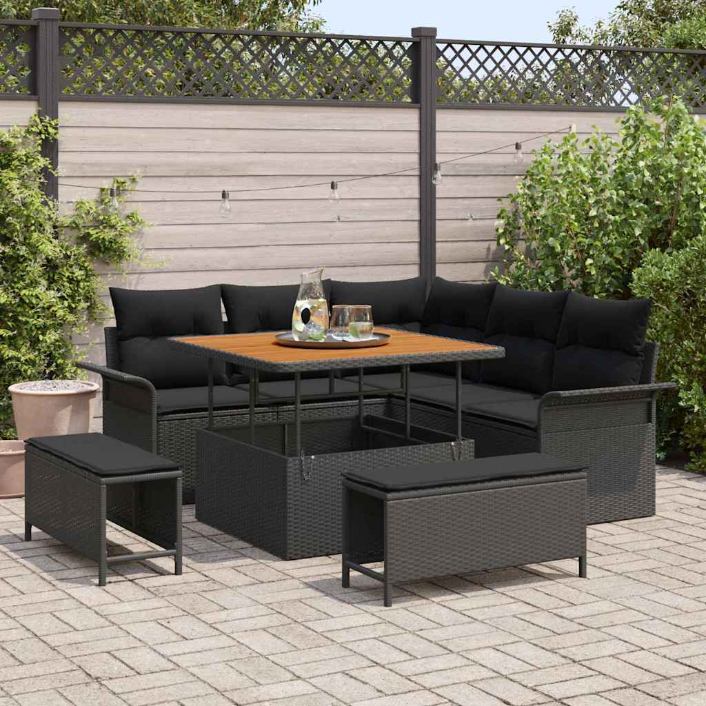 vidaXL Conjunto de sofás de jardín 8 uds. Negro ratán sintético