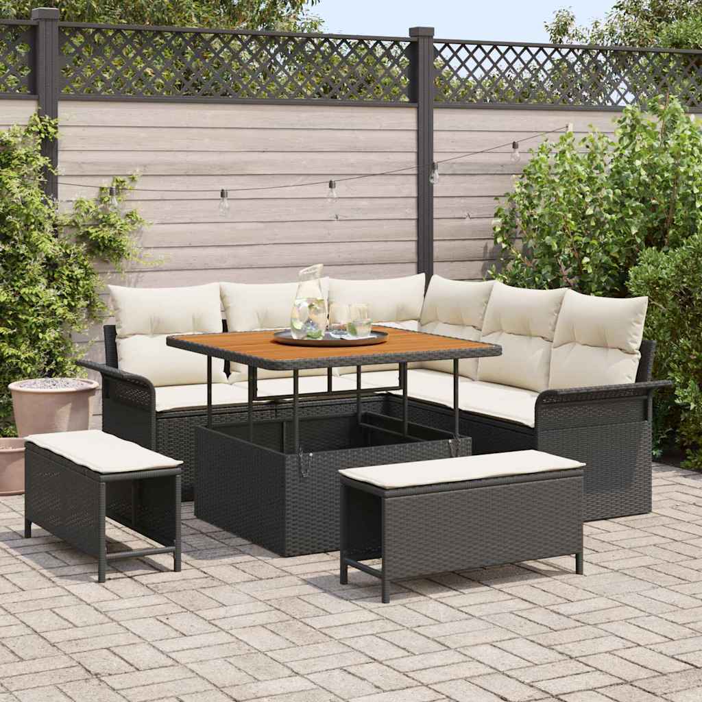 vidaXL Conjunto de sofás de jardín 8 uds. Negro ratán sintético