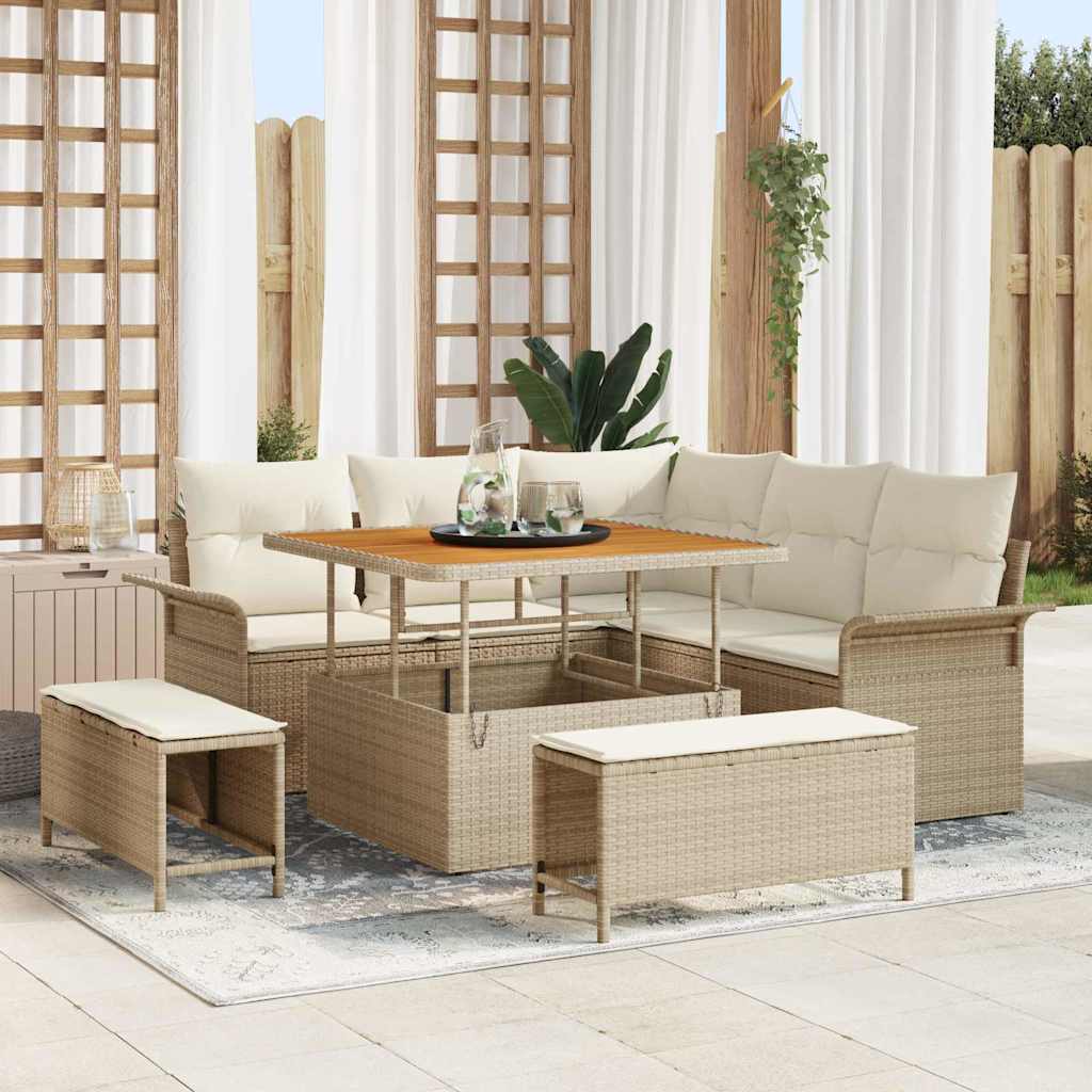 vidaXL Conjunto de sofás de jardín 8 uds. Beige ratán sintético