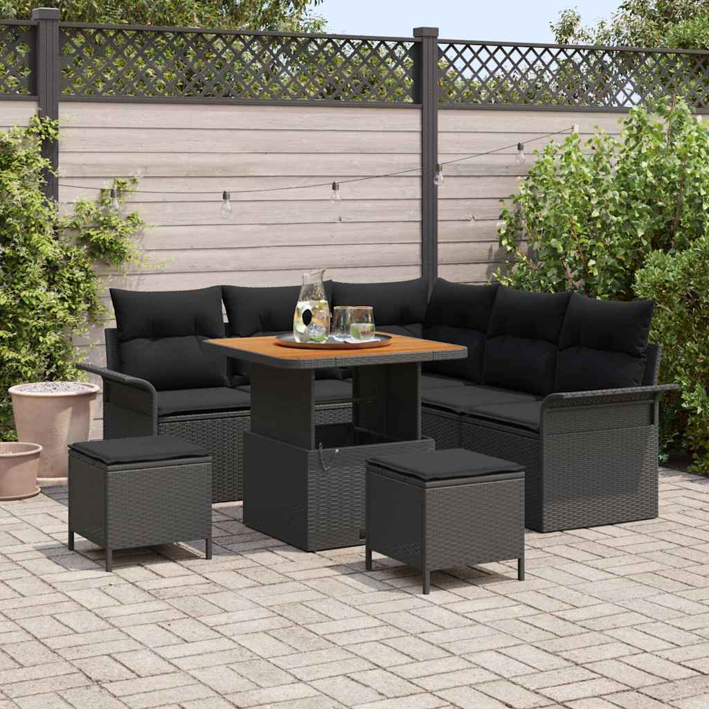 vidaXL Conjunto de sofás de jardín 8 uds. Negro ratán sintético