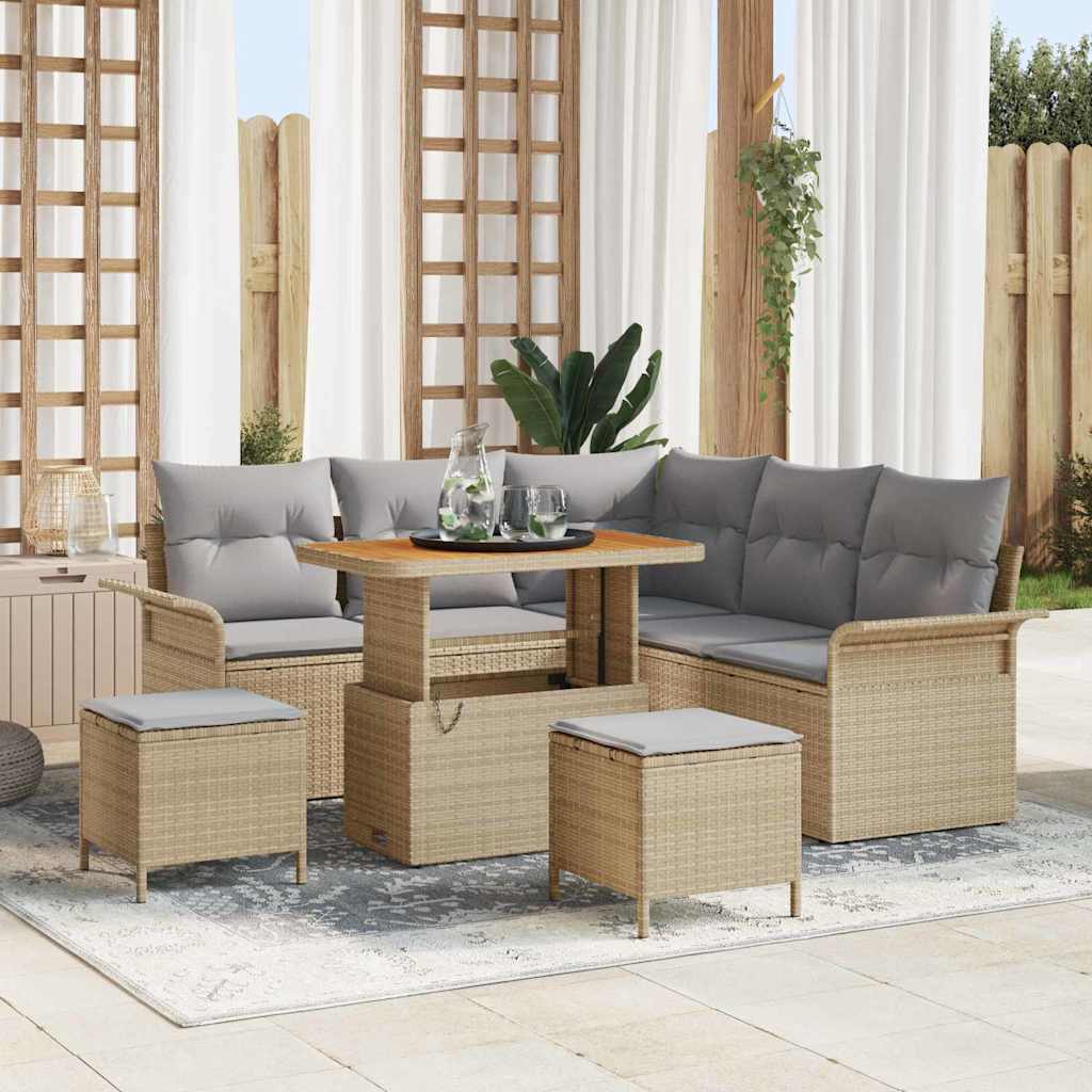 vidaXL Conjunto de sofás de jardín 8 uds. Beige ratán sintético