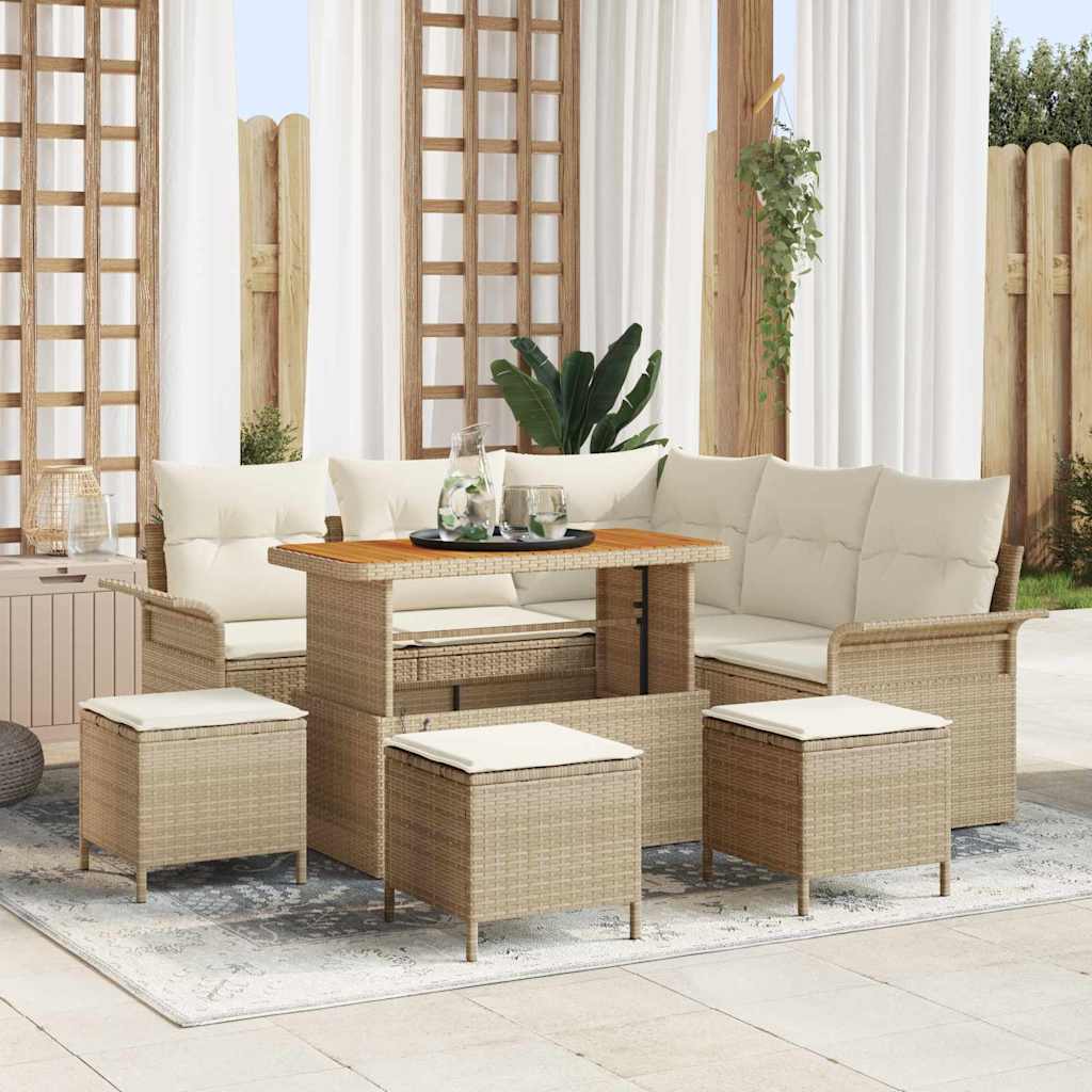 vidaXL Conjunto de sofás de jardín 9 uds. Beige ratán sintético