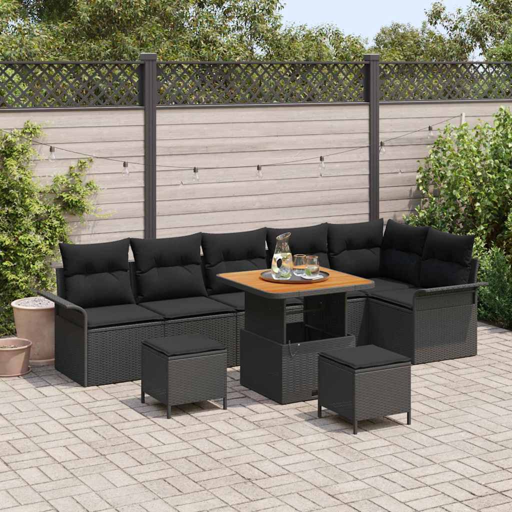 vidaXL Conjunto de sofás de jardín 9 uds. Negro ratán sintético