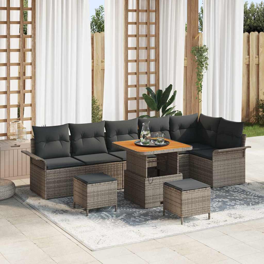 vidaXL Conjunto de sofás de jardín 9 uds. Gris ratán sintético