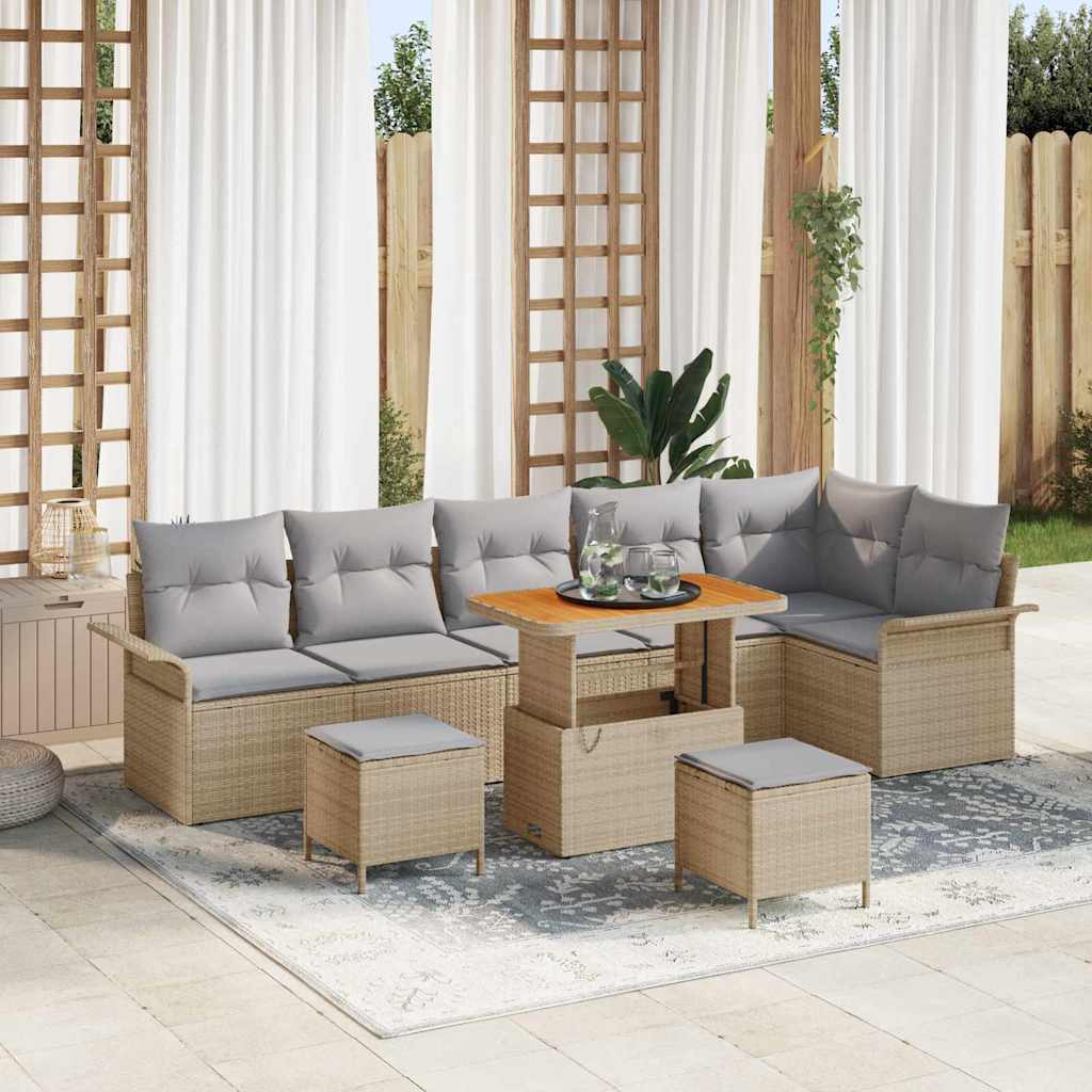 vidaXL Conjunto de sofás de jardín 9 uds. Beige ratán sintético