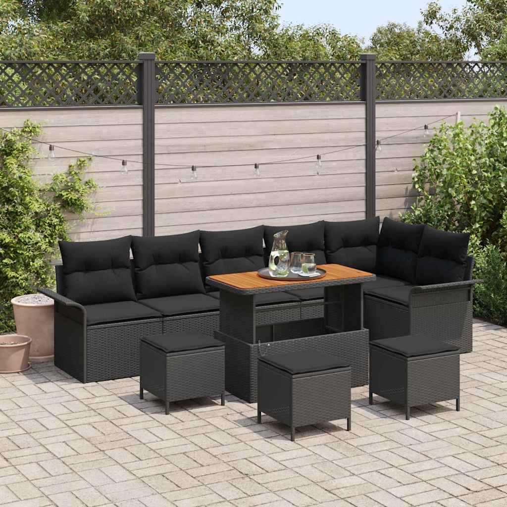 vidaXL Conjunto de sofás de jardín 10 uds. Negro ratán sintético