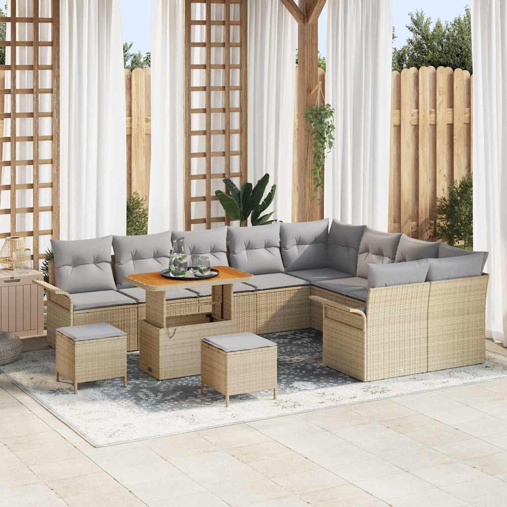 vidaXL Conjunto de sofás de jardín 12 uds. Beige ratán sintético