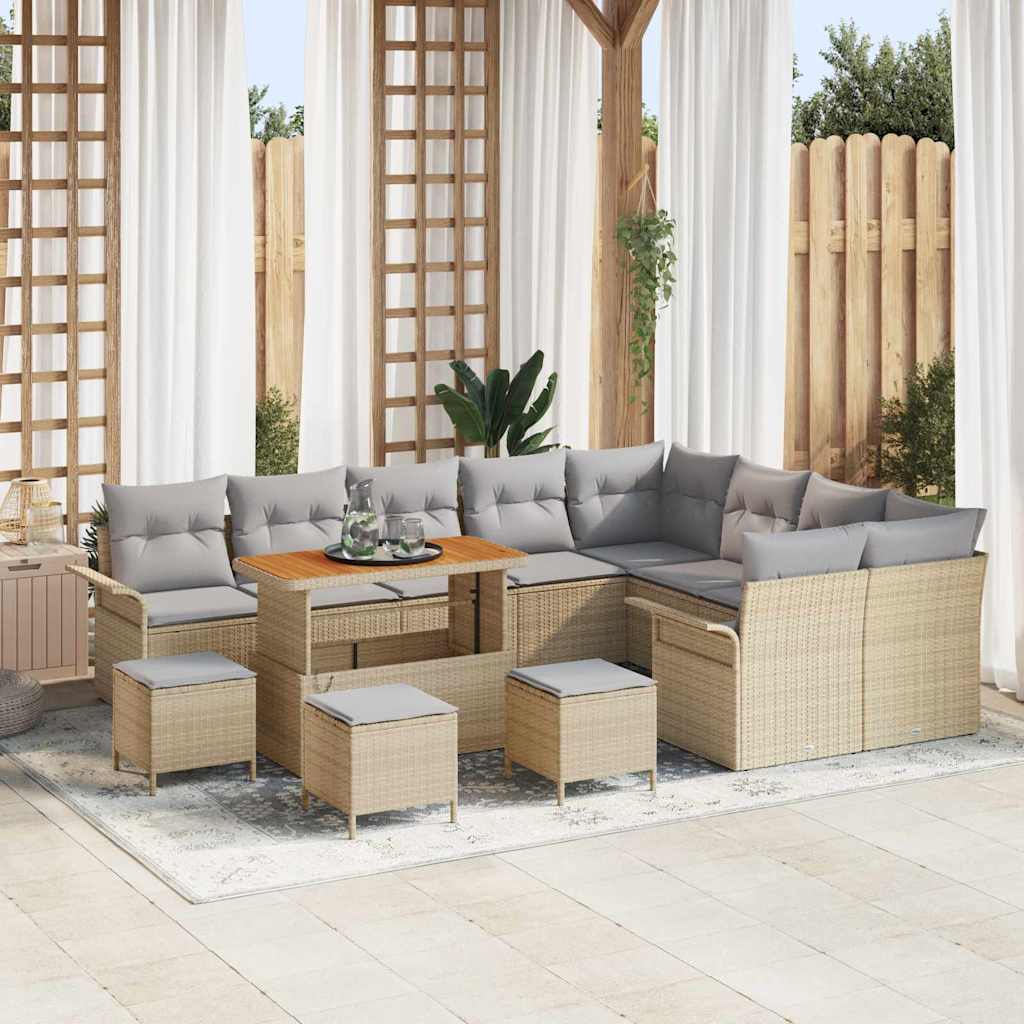 vidaXL Conjunto de sofás de jardín 13 uds. Beige ratán sintético