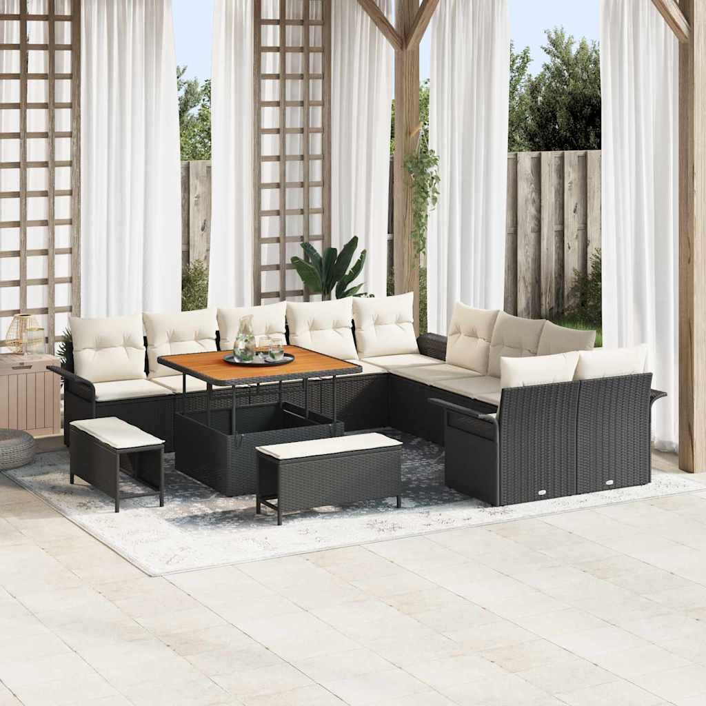 vidaXL Conjunto de sofás de jardín 13 uds. Negro ratán sintético