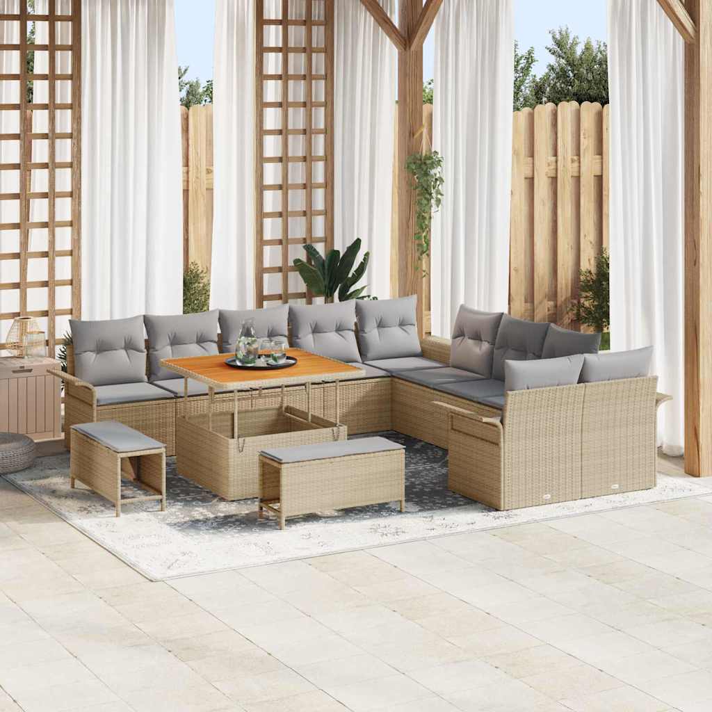 vidaXL Conjunto de sofás de jardín 13 uds. Beige ratán sintético