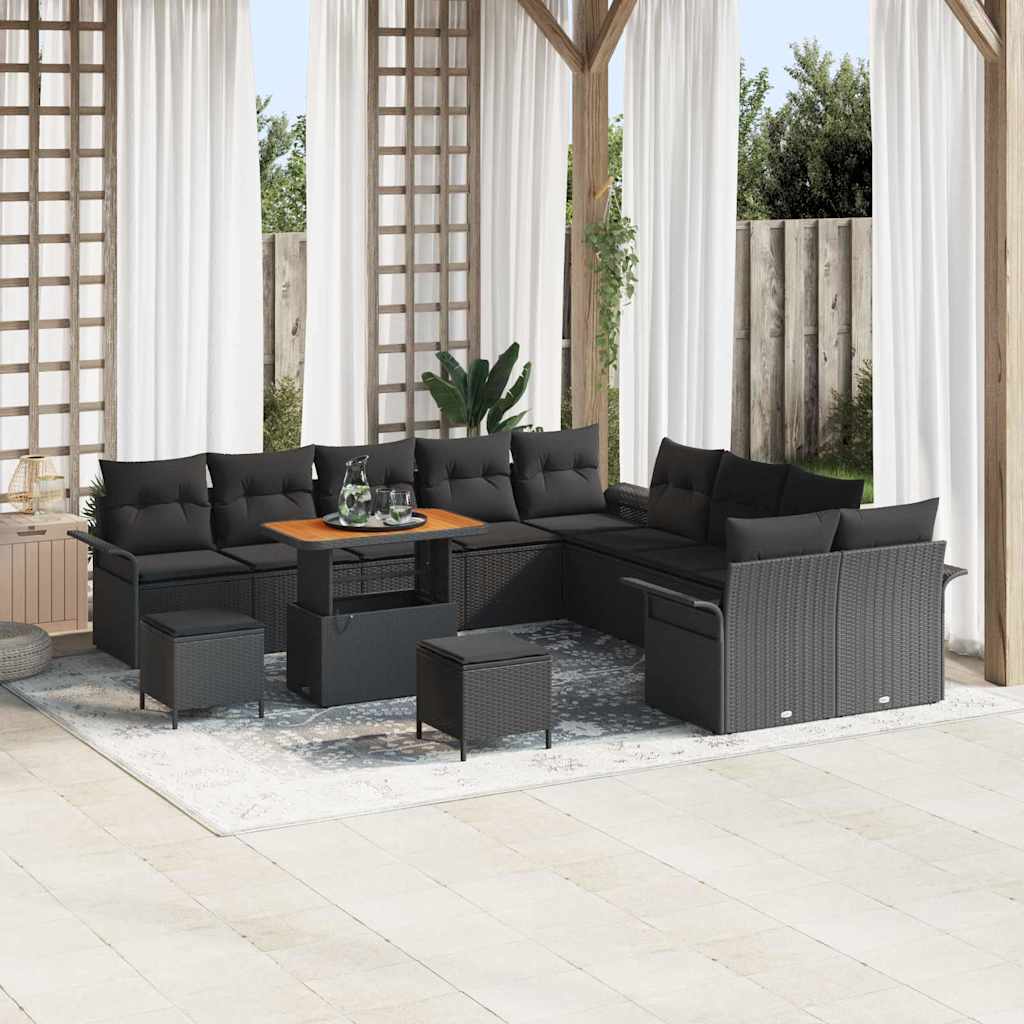 vidaXL Conjunto de sofás de jardín 13 uds. Negro ratán sintético