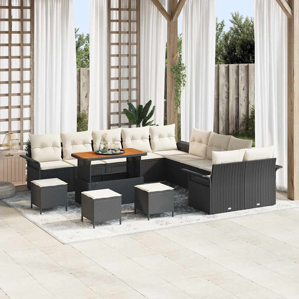 vidaXL Conjunto de sofás de jardín 14 uds. Negro ratán sintético