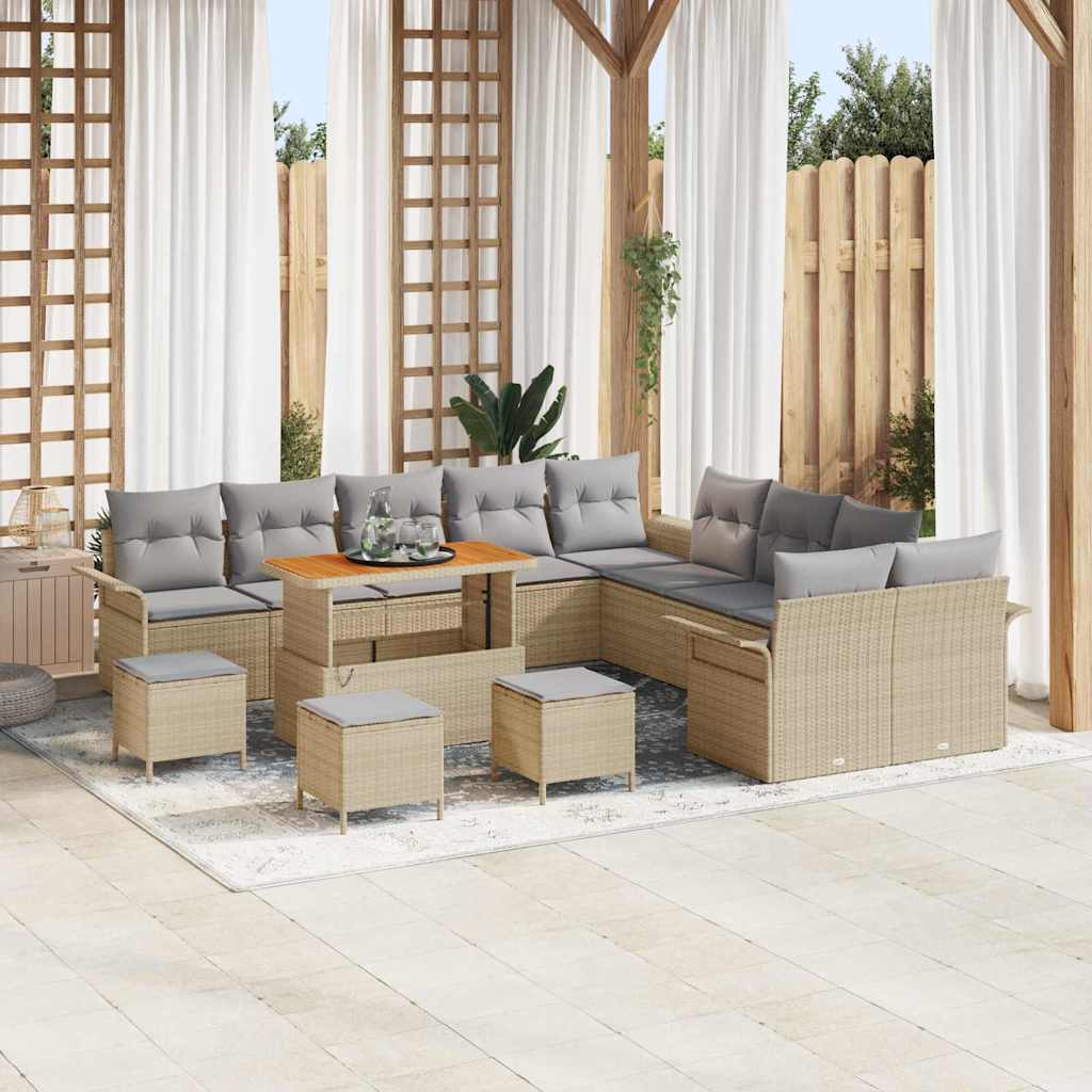 vidaXL Conjunto de sofás de jardín 14 uds. Beige ratán sintético
