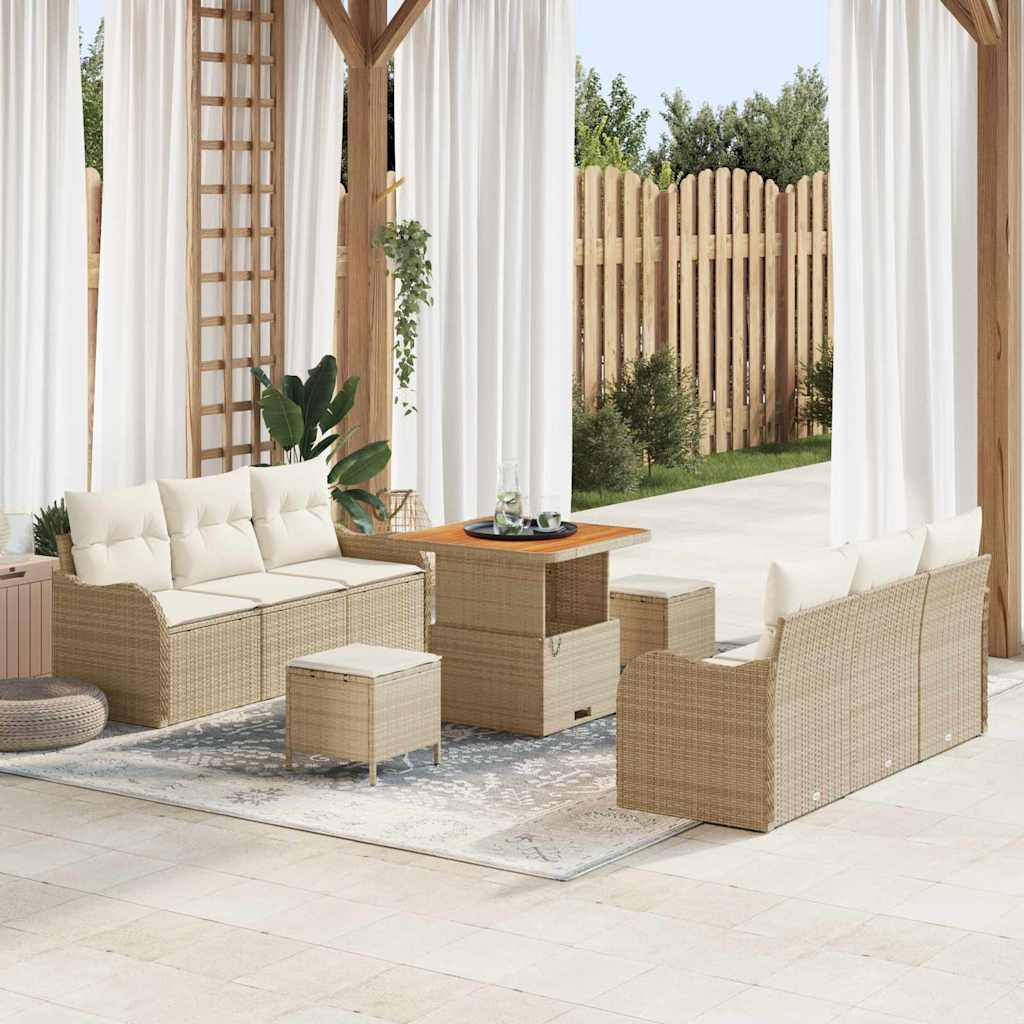 vidaXL Conjunto de sofás de jardín 9 uds. Beige ratán sintético