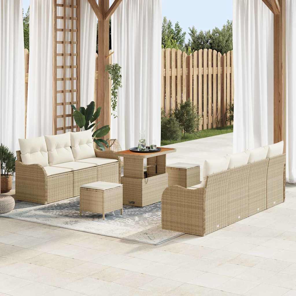 vidaXL Conjunto de sofás de jardín 10 uds. Beige ratán sintético