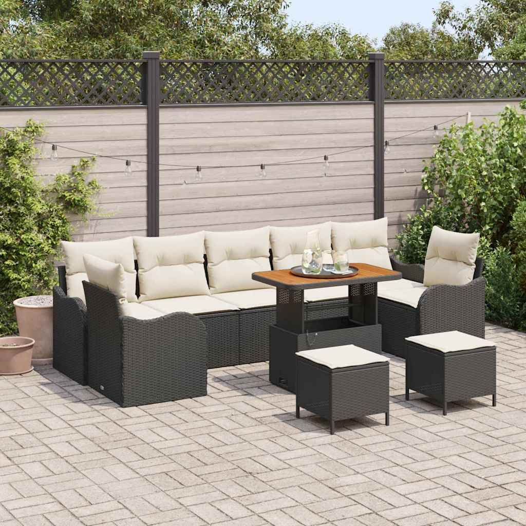 vidaXL Conjunto de sofás de jardín 10 uds. Negro ratán sintético