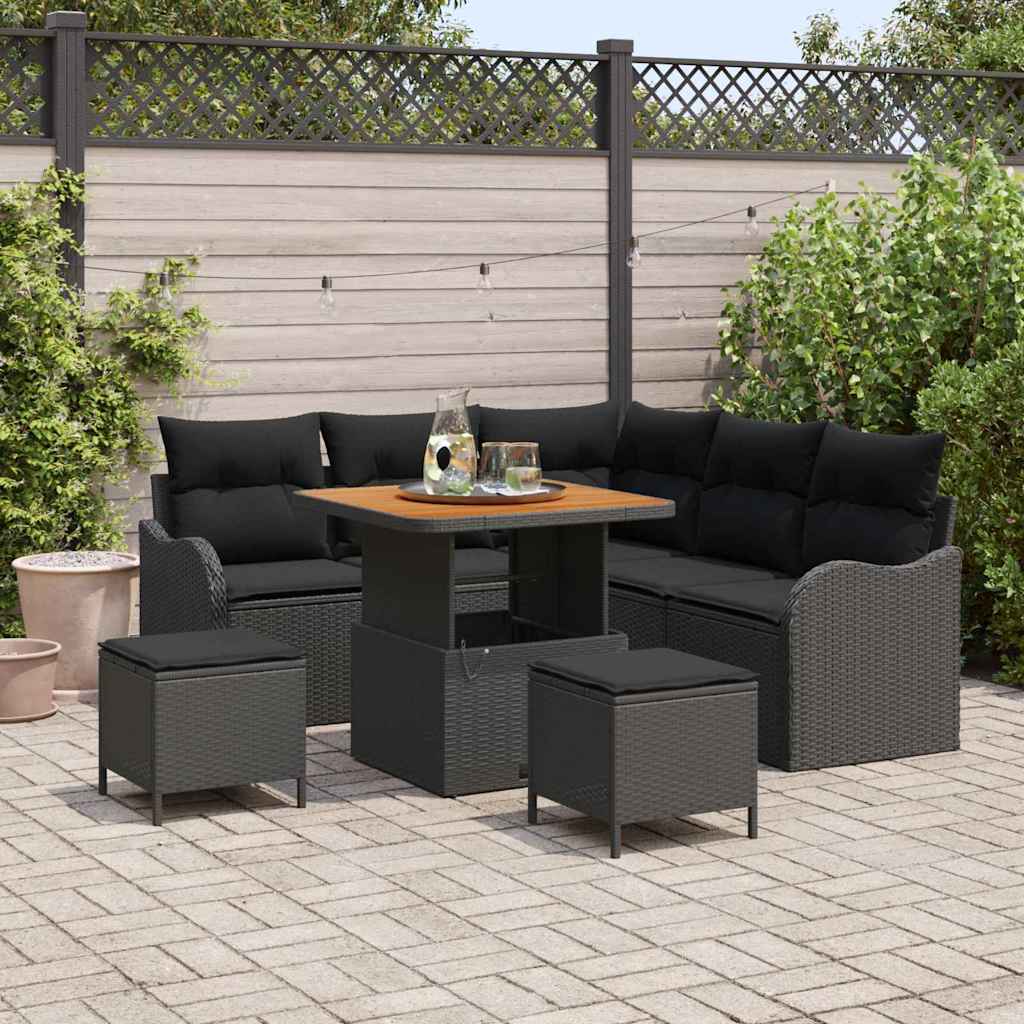 vidaXL Conjunto de sofás de jardín 8 uds. Negro ratán sintético