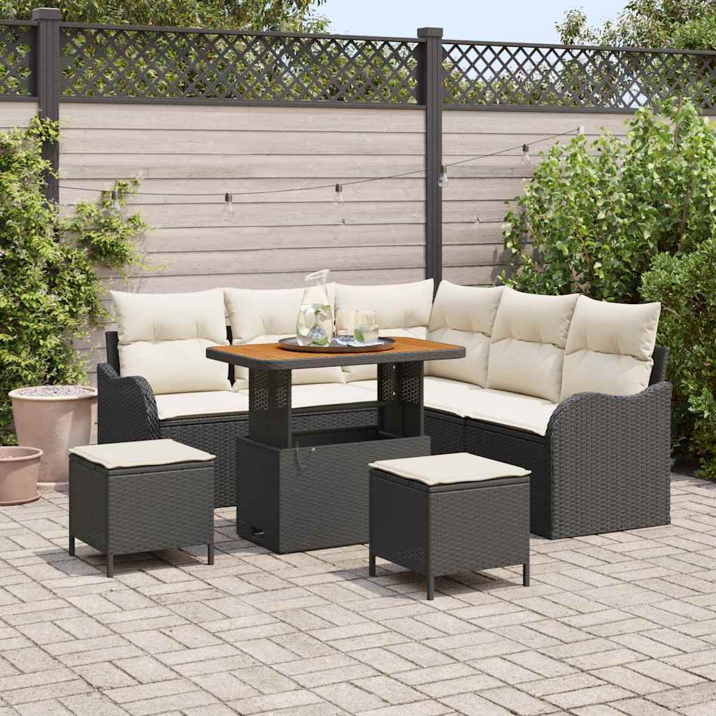 vidaXL Conjunto de sofás de jardín 8 uds. Negro ratán sintético