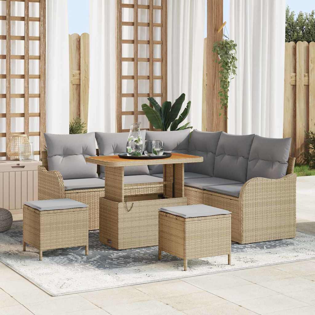 vidaXL Conjunto de sofás de jardín 8 uds. Beige ratán sintético