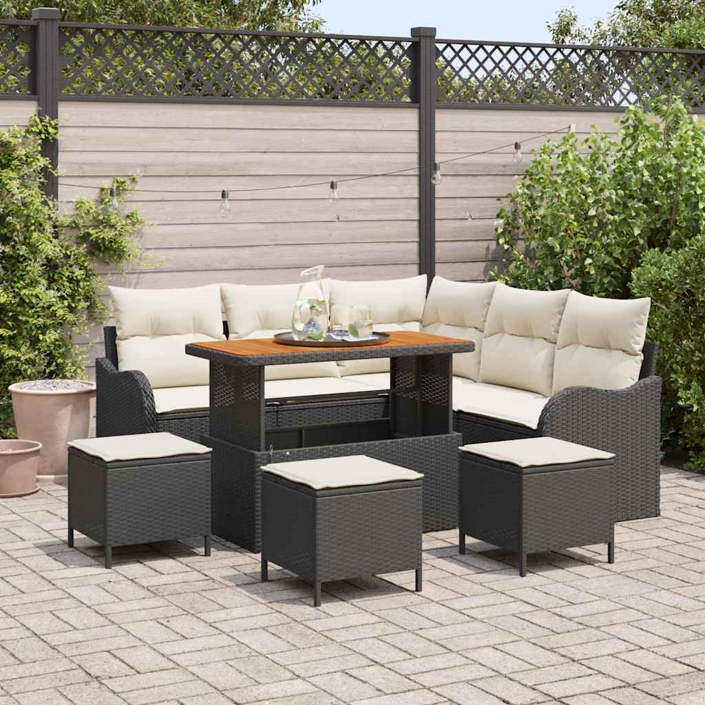 vidaXL Conjunto de sofás de jardín 9 uds. Negro ratán sintético