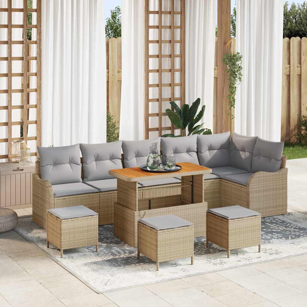 vidaXL Conjunto de sofás de jardín 10 uds. Beige ratán sintético