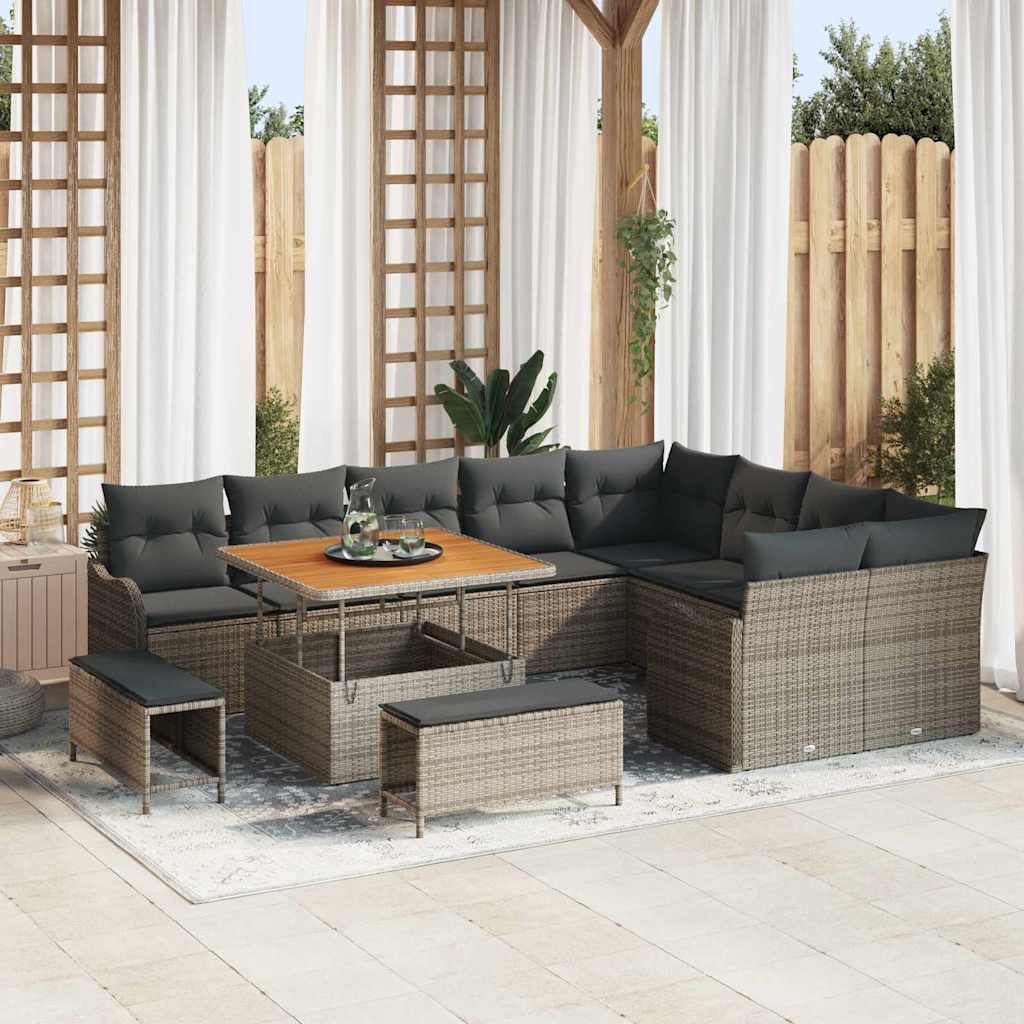 vidaXL Conjunto de sofás de jardín 12 uds. Gris ratán sintético