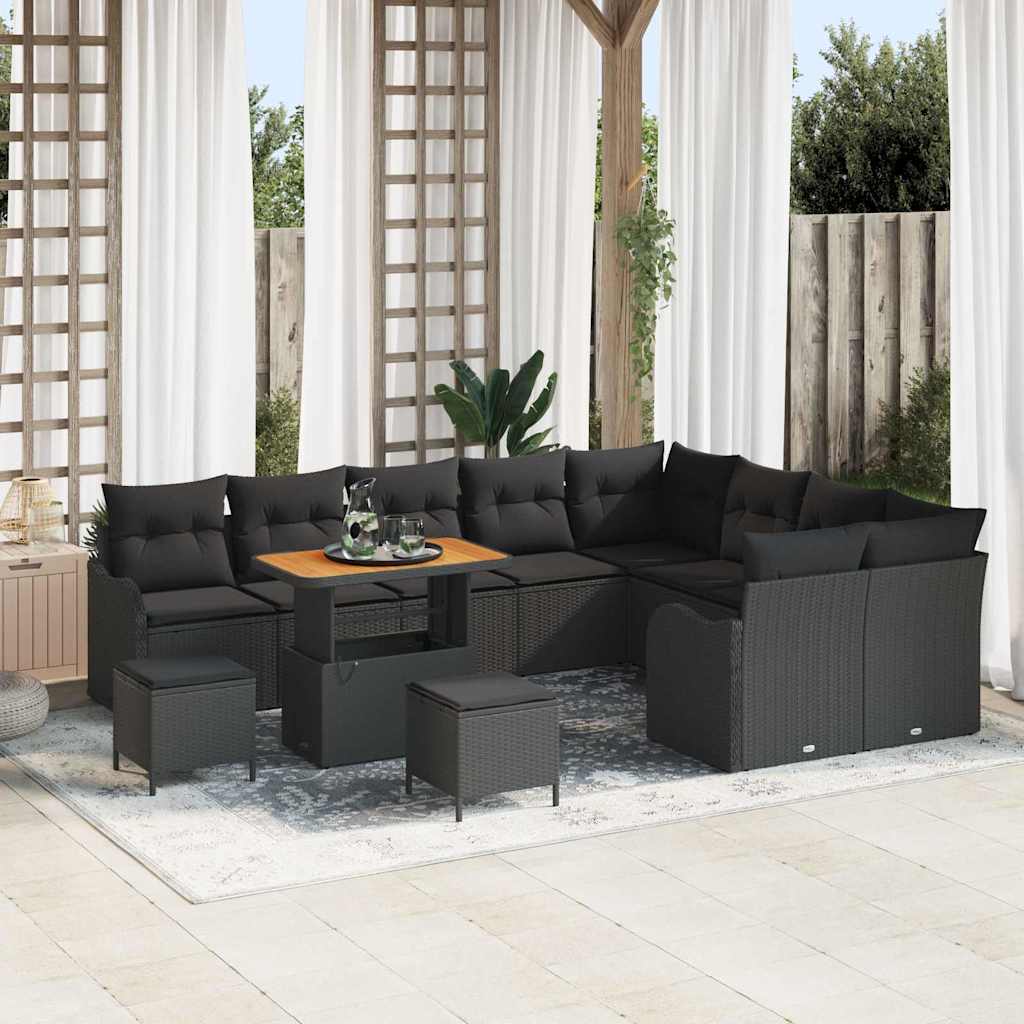 vidaXL Conjunto de sofás de jardín 12 uds. Negro ratán sintético