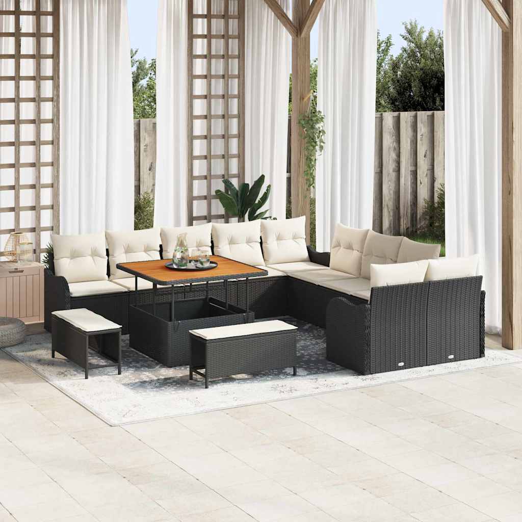 vidaXL Conjunto de sofá de jardín 13 uds. Negro ratán sintético