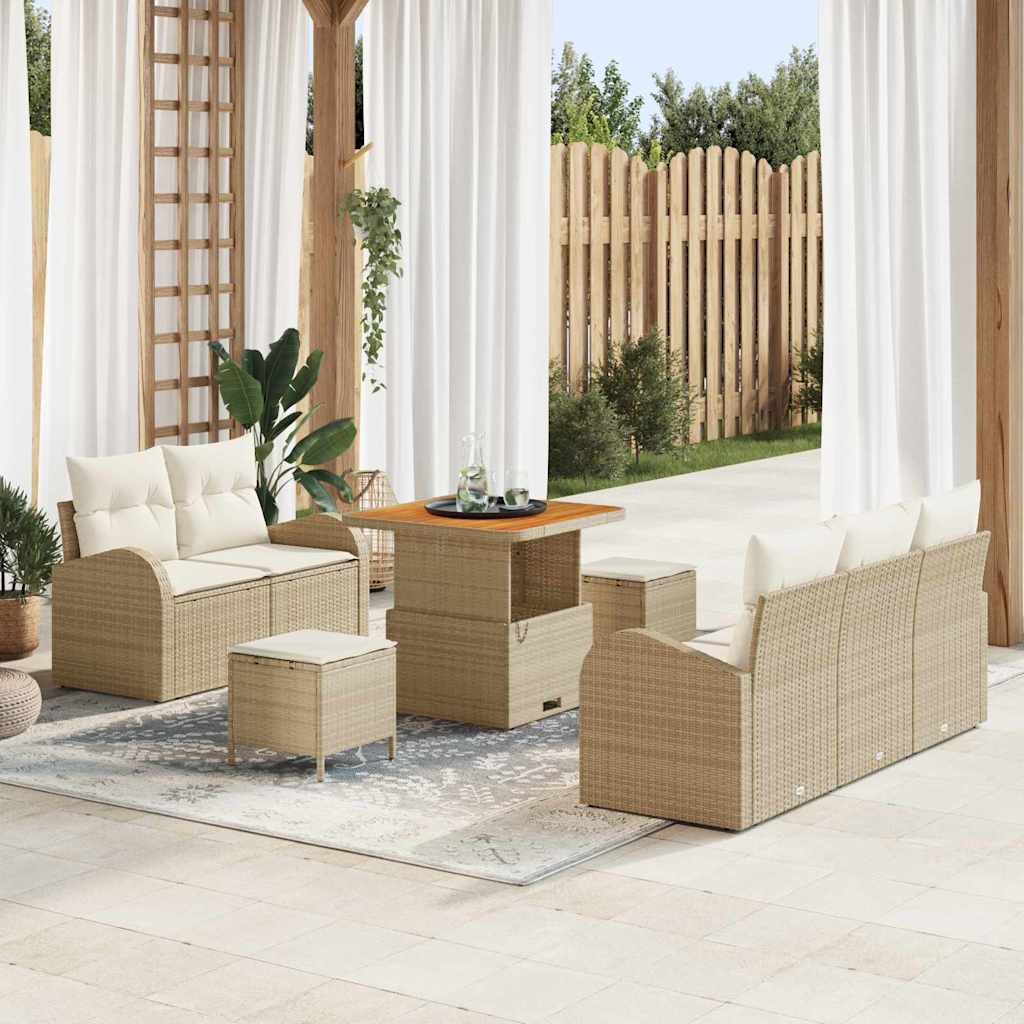 vidaXL Conjunto de sofás de jardín 8 uds. Beige ratán sintético