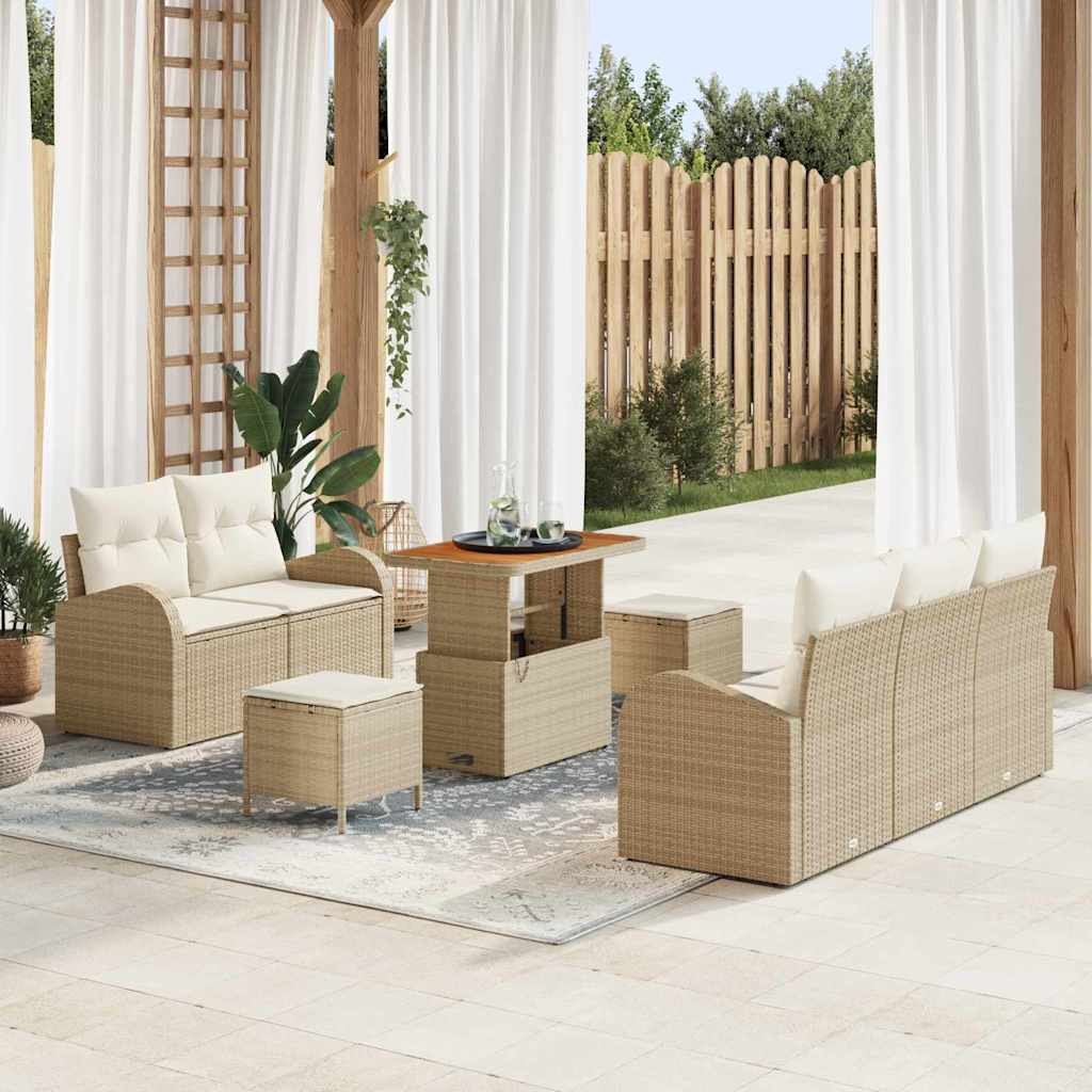 vidaXL Conjunto de sofás de jardín 8 uds. Beige ratán sintético