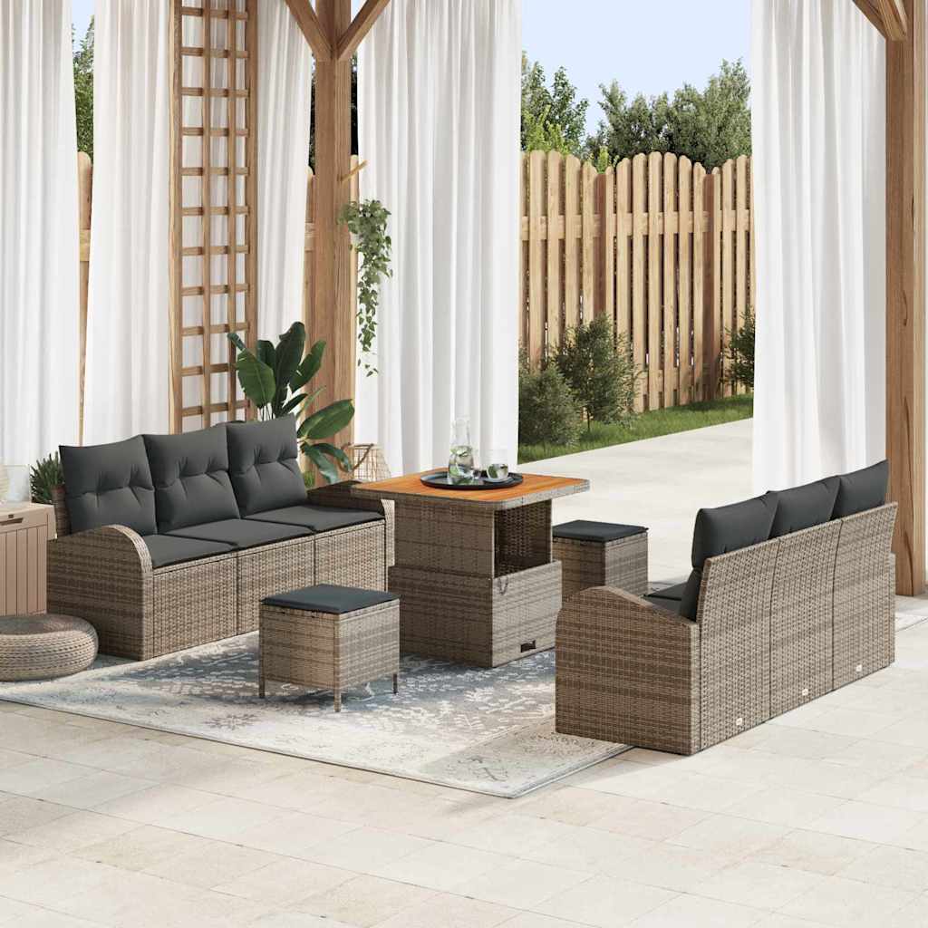 vidaXL Conjunto de sofás de jardín 9 uds. Gris ratán sintético