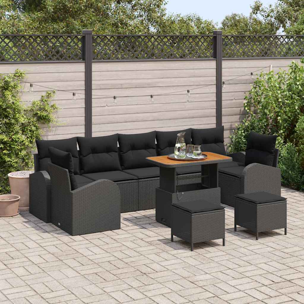 vidaXL Conjunto de sofás de jardín 10 uds. Negro ratán sintético