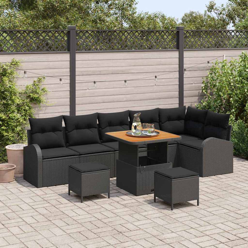 vidaXL Conjunto de sofás de jardín 9 uds. Negro ratán sintético