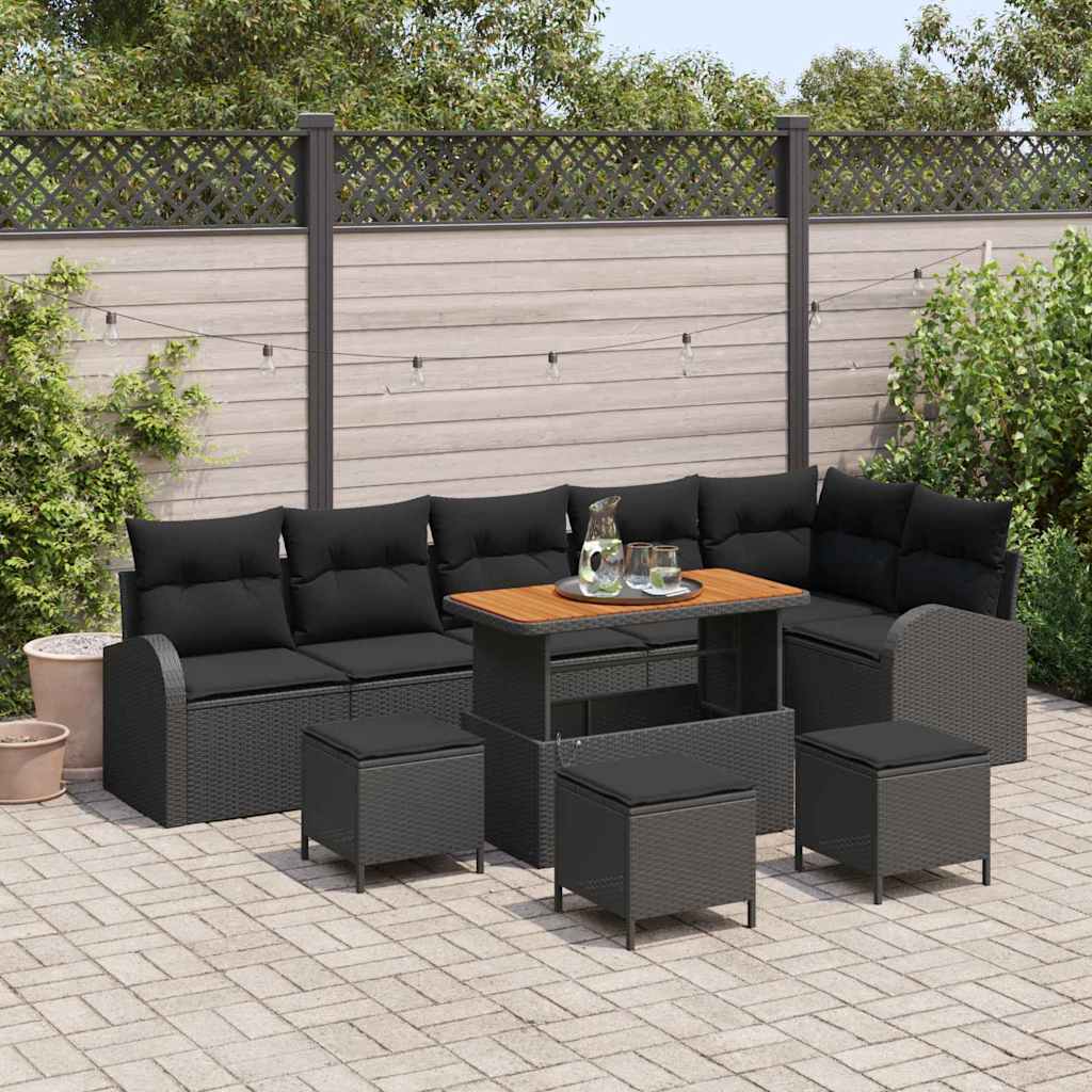 vidaXL Conjunto de sofás de jardín 10 uds. Negro ratán sintético