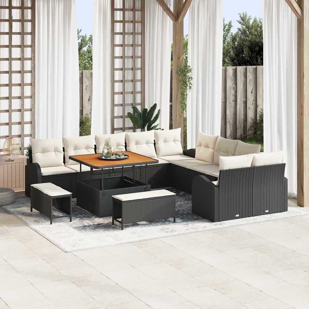 vidaXL Conjunto de sofás de jardín 13 uds. Negro ratán sintético