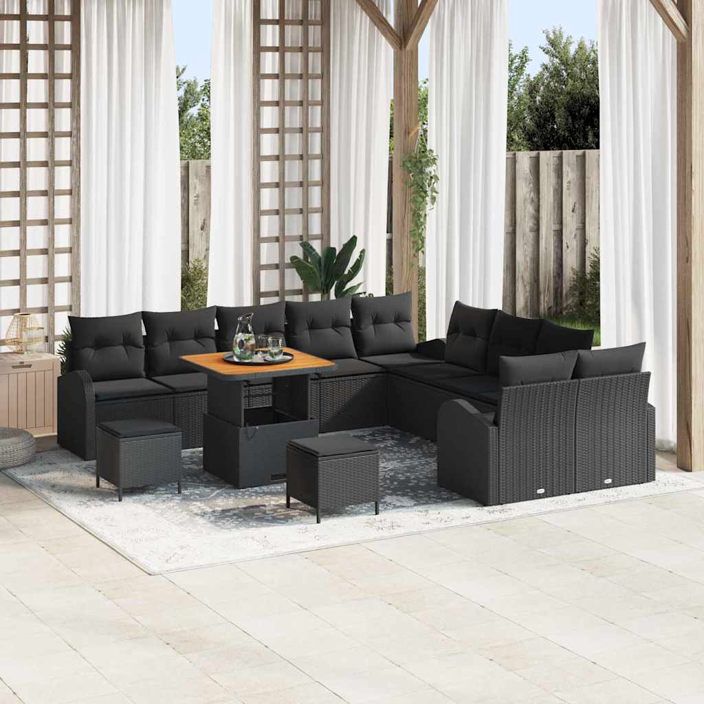 vidaXL Conjunto de sofás de jardín 13 uds. Negro ratán sintético
