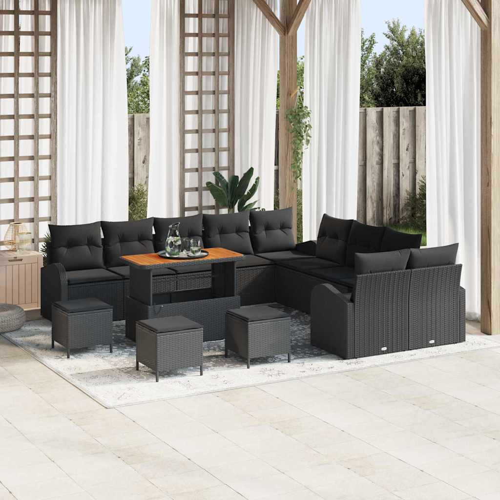 vidaXL Conjunto de sofás de jardín 14 uds. Negro ratán sintético