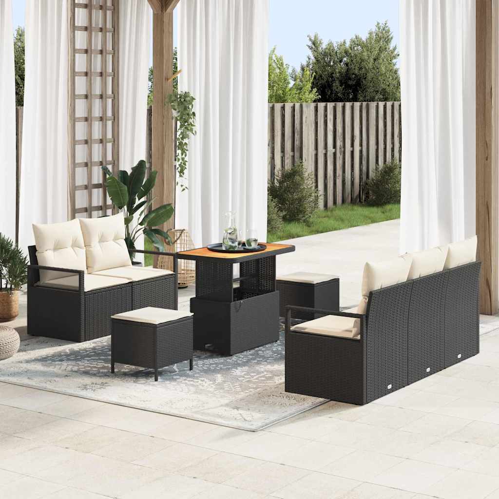 vidaXL Conjunto de sofás de jardín 8 uds. Negro ratán sintético
