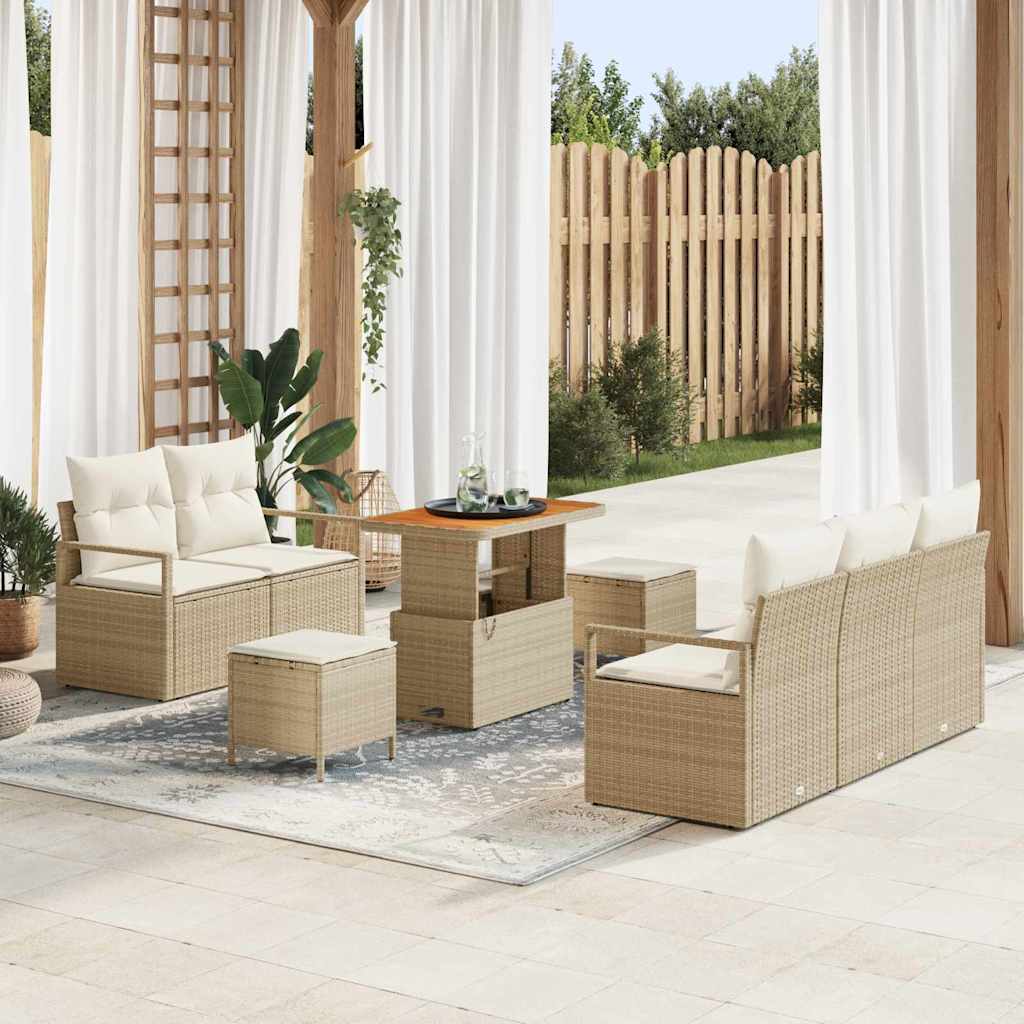 vidaXL Conjunto de sofás de jardín 8 uds. Beige ratán sintético