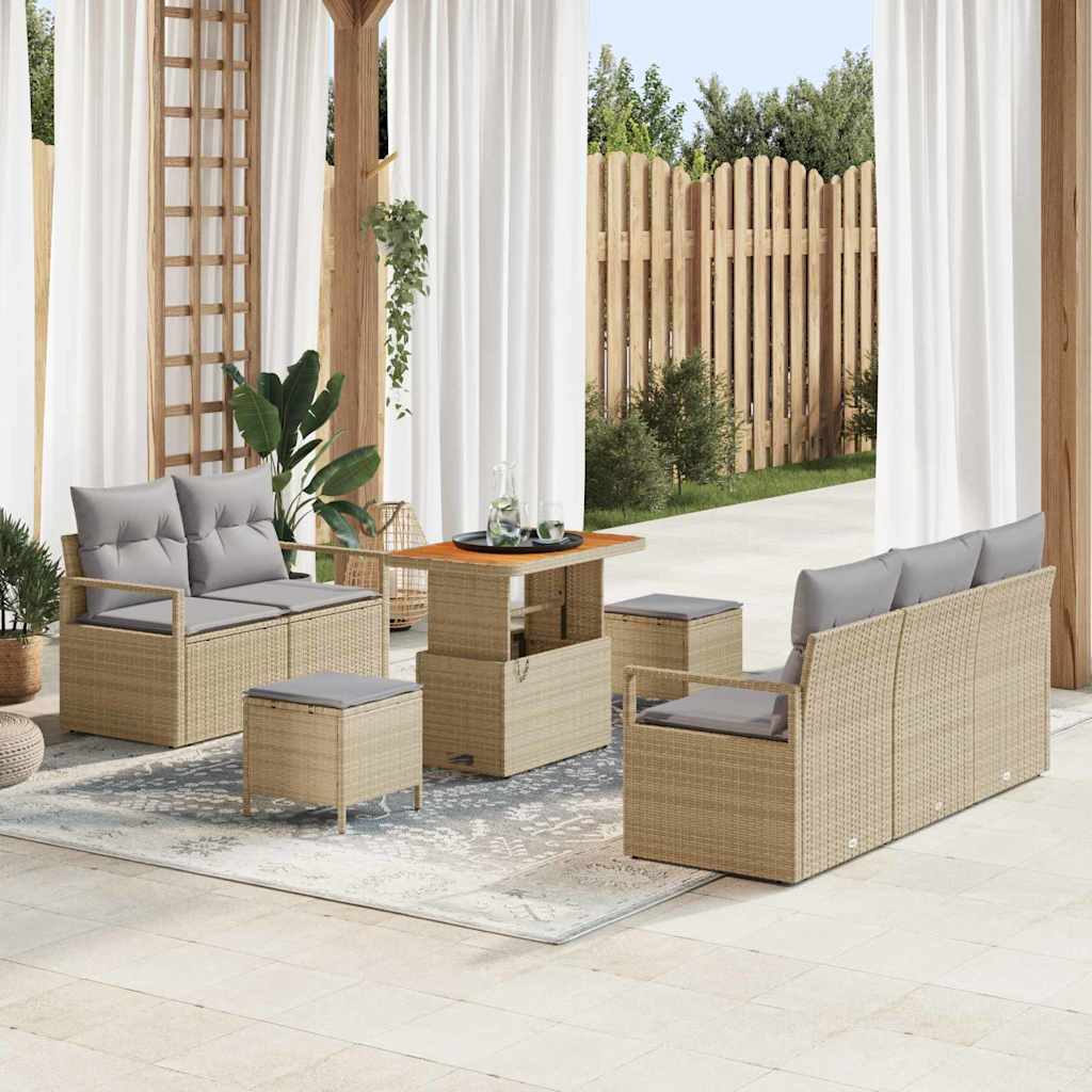 vidaXL Conjunto de sofás de jardín 8 uds. Beige ratán sintético