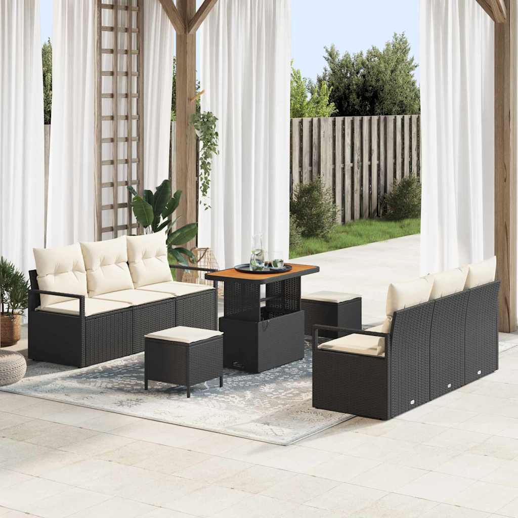 vidaXL Conjunto de sofás de jardín 9 uds. Negro ratán sintético