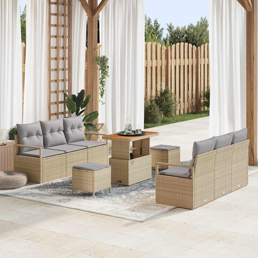vidaXL Conjunto de sofás de jardín 9 uds. Beige ratán sintético