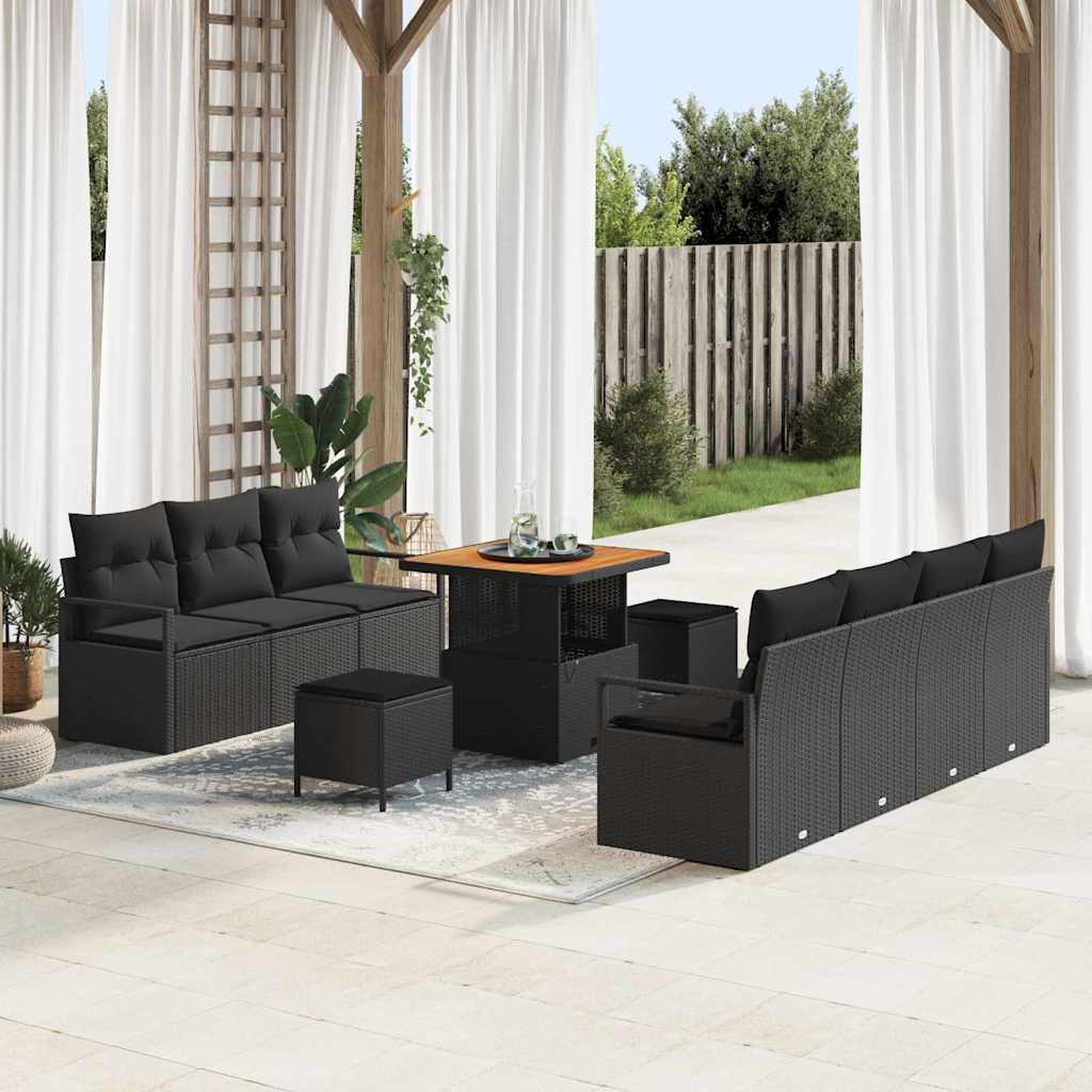 vidaXL Conjunto de sofás de jardín 10 uds. Negro ratán sintético