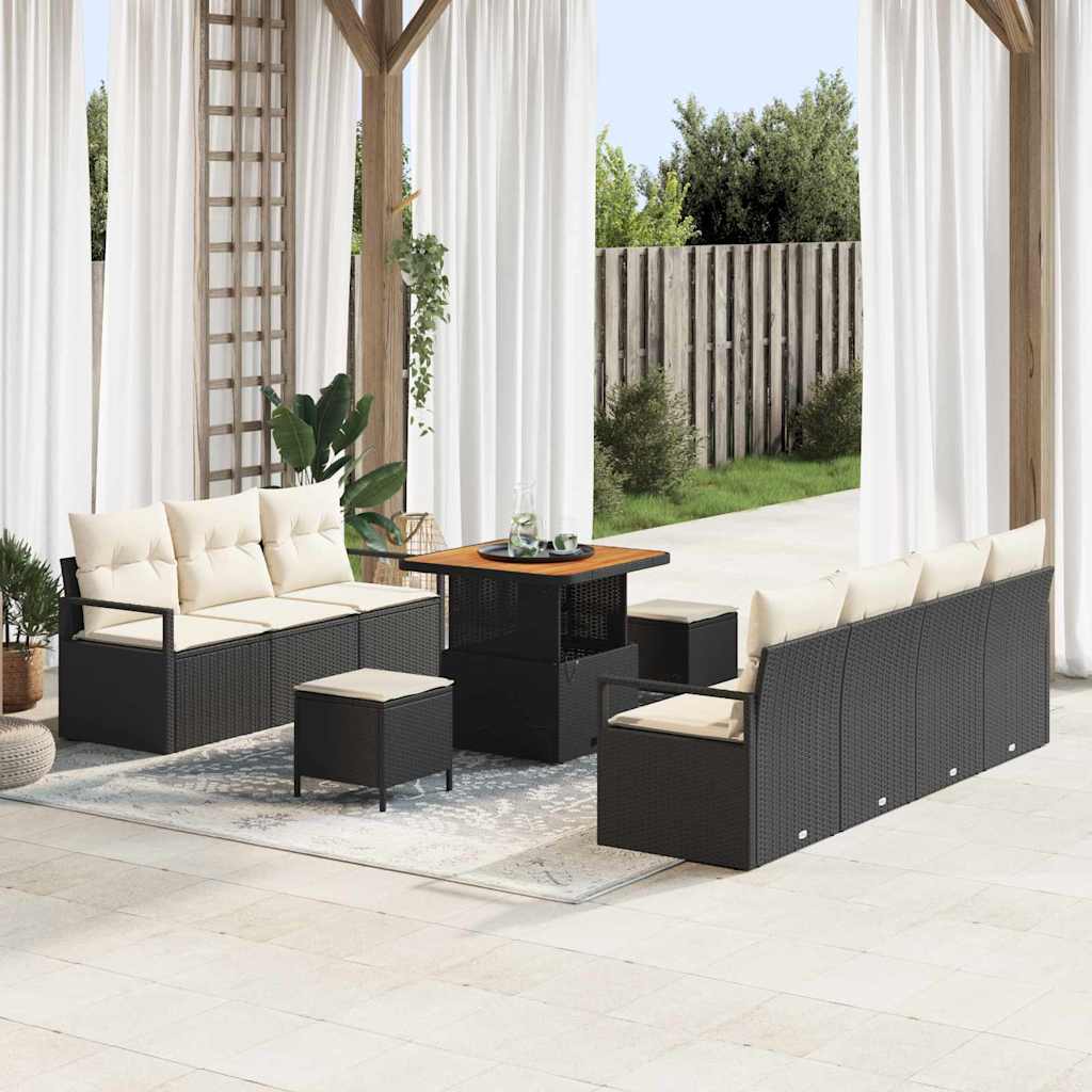 vidaXL Conjunto de sofás de jardín 10 uds. Negro ratán sintético